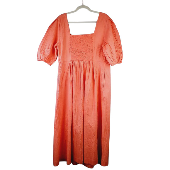 A New Day SZ XXL Women's Short Sleeve Midi Dress Coral Smocked Pleated NWT - Picture 2 of 7